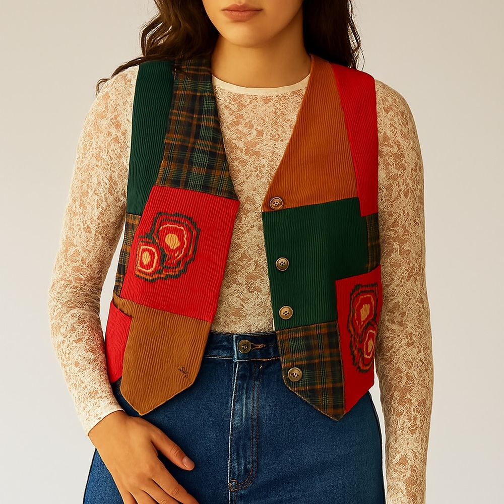 Vintage 90s Corduroy Paisley Vest Large Boho Cottagecore Academia Layering Waist